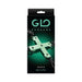 Packaging of GLO Bondage Hog Tie in green with black hardware and glow-in-the-dark feature by NS Novelties.