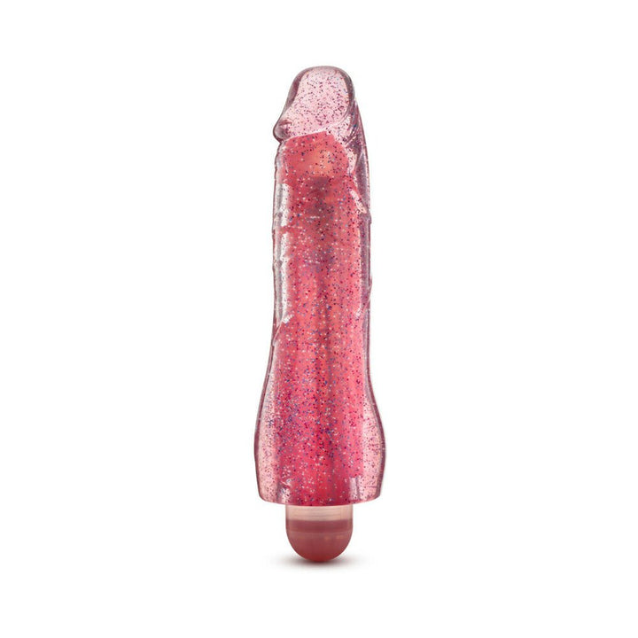 Purple glitter vibrator with realistic design and smooth finish, featuring a rounded base for easy control.