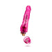 Pink translucent realistic vibrator with detachable twist dial base showing battery compartment.