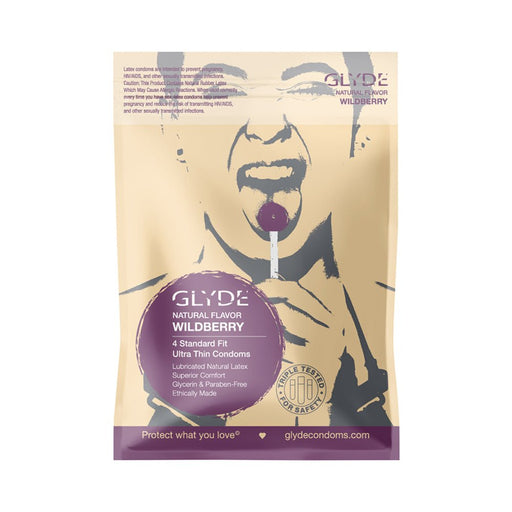 Glyde Ultra Natural  Flavor 4pk Wildberry Condoms | SexToy.com