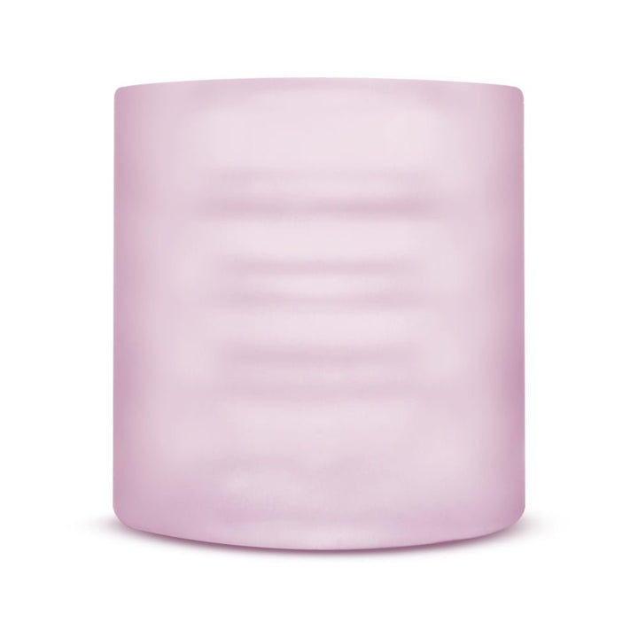 Pink translucent ribbed mini stroker designed for oral play, made from stretchy TPE material.