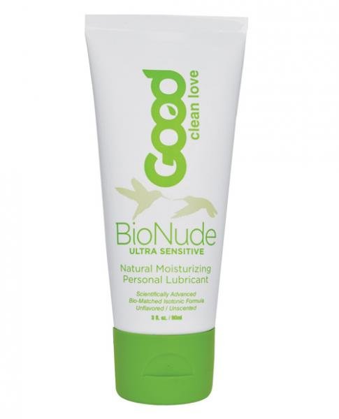 Good Clean Love BioNude Ultra Sensitive natural moisturizing personal lubricant in a white and green 3oz tube