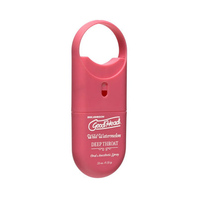 GoodHead Deep Throat Spray in travel-size pink bottle with Wild Watermelon flavor label
