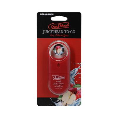 Goodhead Juicy Head To-Go Apple dry mouth spray in red compact case with apple and water splash design packaging.