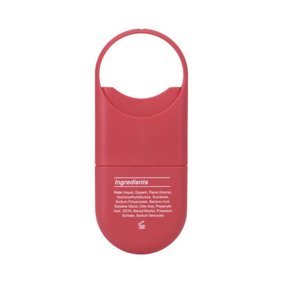 Compact red Goodhead Juicy Head dry mouth spray with loop handle and ingredient list on the back.