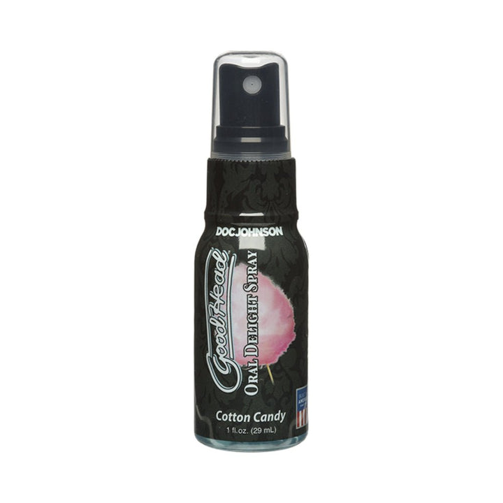 Goodhead Oral Delight Spray in cotton candy flavor, 1oz black bottle with spray nozzle and cotton candy graphic.