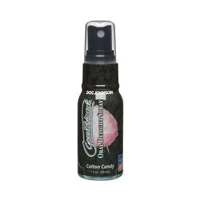Goodhead Oral Delight Spray in cotton candy flavor, 1oz black bottle with spray nozzle and cotton candy graphic.