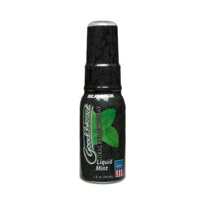Goodhead Oral Delight Spray in Liquid Mint flavor, 1 oz black pump bottle with mint leaf design