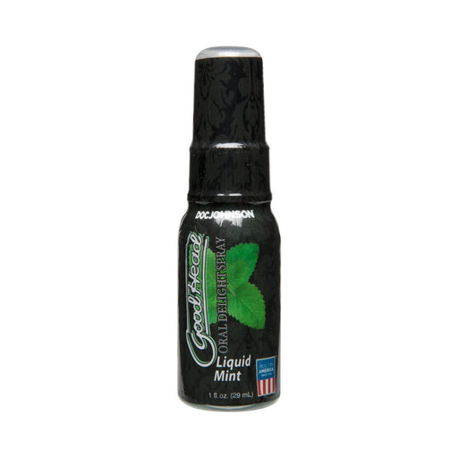 Goodhead Oral Delight Spray in Liquid Mint flavor, 1 oz black pump bottle with mint leaf design