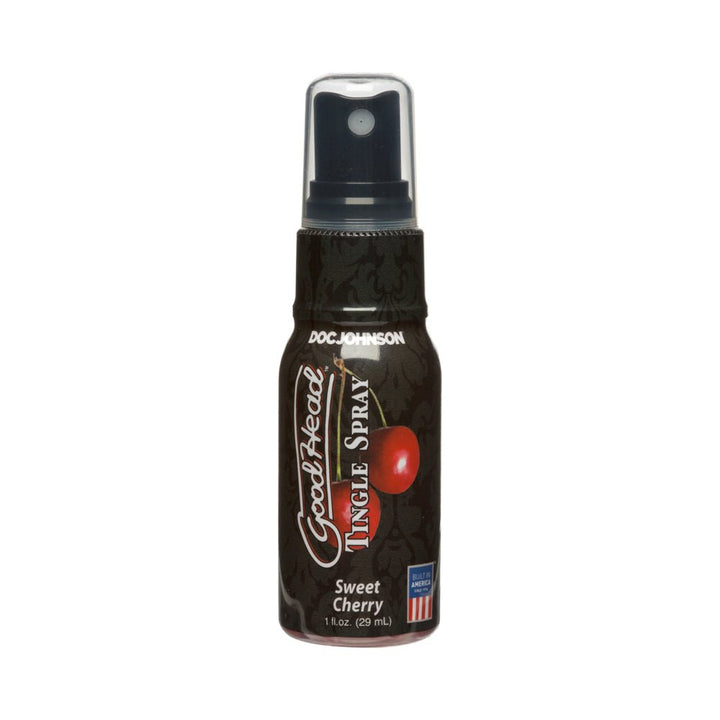 Goodhead Tingle Spray 1 fl oz bottle in sweet cherry flavor with black label and cherry graphic