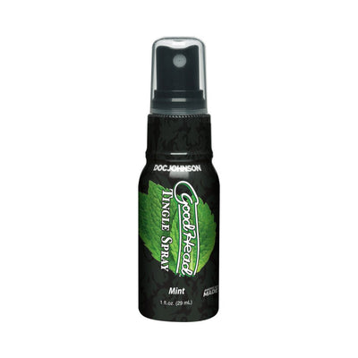 Goodhead Tingle Spray in mint flavor, 1 fl. oz. black bottle with green mint leaf design and spray nozzle.