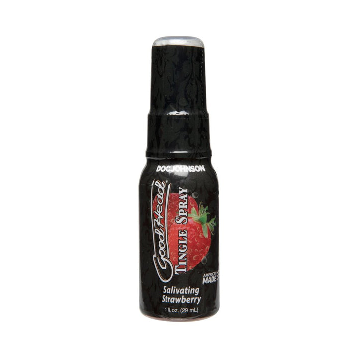 GoodHead Tingle Spray Salivating Strawberry 1oz bottle with black label and strawberry image on white background
