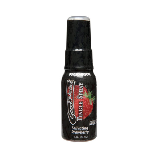 GoodHead Tingle Spray Salivating Strawberry 1oz bottle with black label and strawberry image on white background