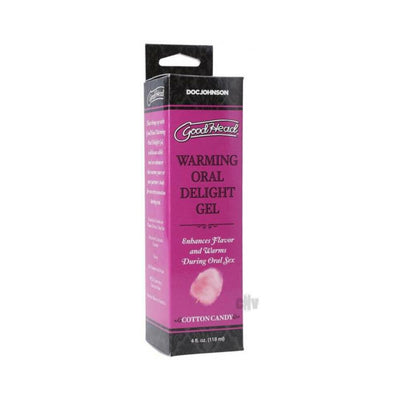 GoodHead Warming Oral Delight Gel in cotton candy flavor box with pink and black design, 4 oz.