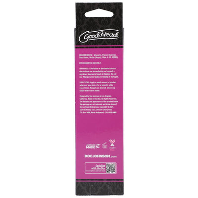 Back view of Goodhead Warming Head Oral Delight Gel packaging with ingredients and usage instructions.