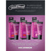 GoodHead Warming Head Oral Delight Gel tubes and boxes in strawberry, watermelon, and cotton candy flavors on a purple background.