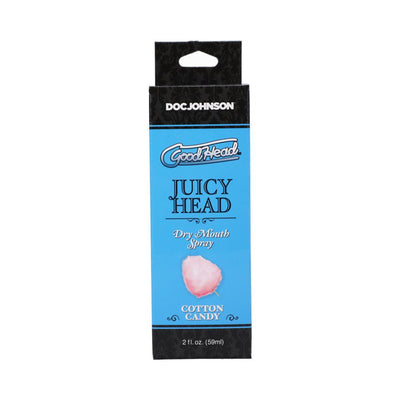 GoodHead Juicy Head Cotton Candy flavored dry mouth spray in blue and black 2 fl. oz. packaging by Doc Johnson.