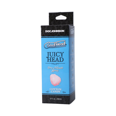 GoodHead Juicy Head Cotton Candy flavored dry mouth spray packaging, 2 fl. oz. bottle by Doc Johnson.