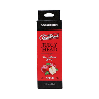 GoodHead Juicy Head apple flavored dry mouth spray in red and black packaging, 2 fl oz bottle.