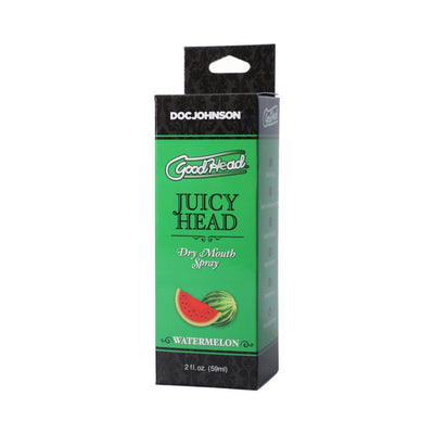 GoodHead Juicy Head watermelon flavored dry mouth spray in green and black 2 fl. oz. packaging by Doc Johnson.