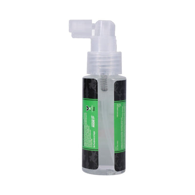 Goodhead Wet Head Dry Mouth Spray in a clear 2 oz bottle with green and black label and a clear spray nozzle.
