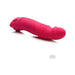 Magenta rechargeable silicone vibrator with ergonomic design and textured shaft for targeted stimulation.