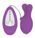 Purple silicone vibrating egg with bunny ears and wired remote control featuring four speed settings and power buttons.