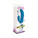Blue wavy silicone rabbit vibrator with dual motors displayed in white and purple packaging labeled Gossip Ivy Gold Edition.
