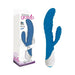 Blue wavy textured rabbit vibrator with dual motors and white base, shown with packaging box.