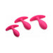 Set of three magenta silicone anal trainers in graduated sizes with curved handles and tapered bases.