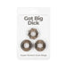 Got Big Dick 3-pack of super-stretch smoky gray textured cock rings in clear retail packaging.