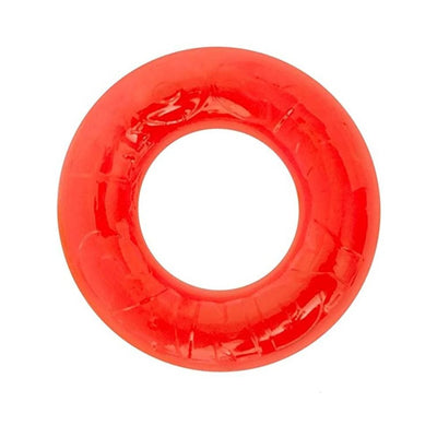 Red translucent stretchy gummy ring designed for enhanced performance and comfort.