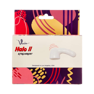 Packaging box for Voodoo Halo II attachment with colorful abstract design and product image on front