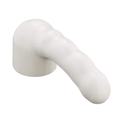 White smooth textured attachment designed for Shibari Halo Wand with ergonomic curved shape and rounded tip.