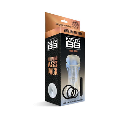 Packaging of Happy Ending Mstr B8 Vibrating Ass Pack with silicone rings and vibrating bullet shown on front