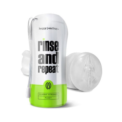 Happy Ending Rinse and Repeat Classic Stroker with realistic textured sleeve and white and green packaging.