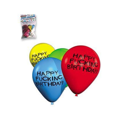 Colorful 11-inch birthday balloons with bold playful text, pack of eight for adult celebrations.