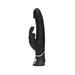 Black silicone rabbit vibrator with curved shaft and dual motor design for G-spot and clitoral stimulation.