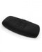 Medium black silicone storage bag with embossed LOVE text, zip closure, and flexible shape for discreet toy storage.