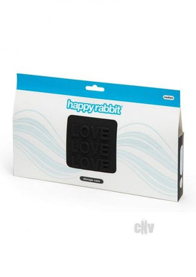 Happy Rabbit medium black silicone storage zip bag in retail packaging with embossed LOVE design on front.