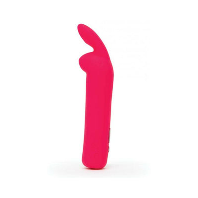 Pink silicone rechargeable bullet vibrator with flexible bunny ears and control buttons on the side.