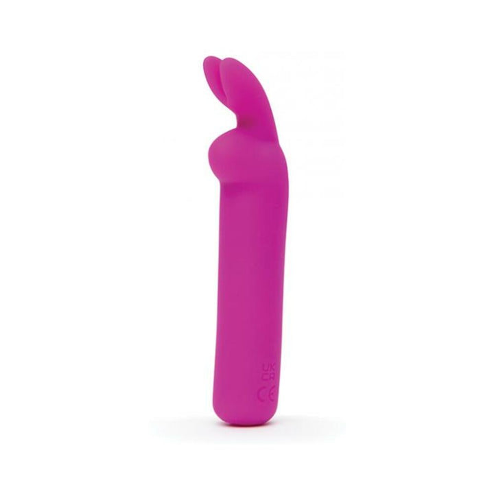 Compact purple silicone bullet vibrator with flexible bunny ears for targeted clitoral stimulation.