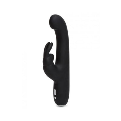 Black slimline G-spot vibrator with dual motors and a small external stimulator, featuring a smooth silicone finish.