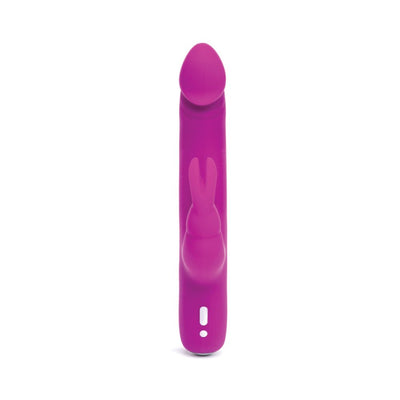 Slim purple silicone Happy Rabbit Slimline G-spot vibrator with dual motors and ergonomic design.