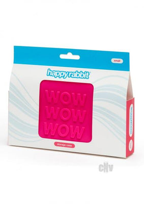 Pink Happy Rabbit WOW small silicone storage zip bag in retail packaging with blue and white design.