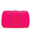 Bright pink silicone zip-up storage bag with embossed WOW text, compact and discreet for small essentials.