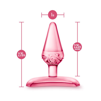 Purple tapered mini anal toy with base, showing dimensions of 2.75 inches length and 1 inch width.