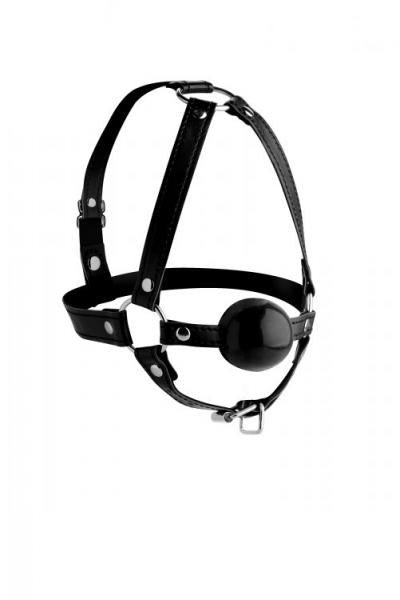 Head Harness With 1.65 Inches Ball Gag Black Leather | SexToy.com
