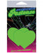 Packaging of Pastease brand glow-in-the-dark heart-shaped pasties with neon green design on black background.