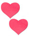 Pair of neon pink heart-shaped pasties made from soft, textured waterproof fleece for comfortable wear.